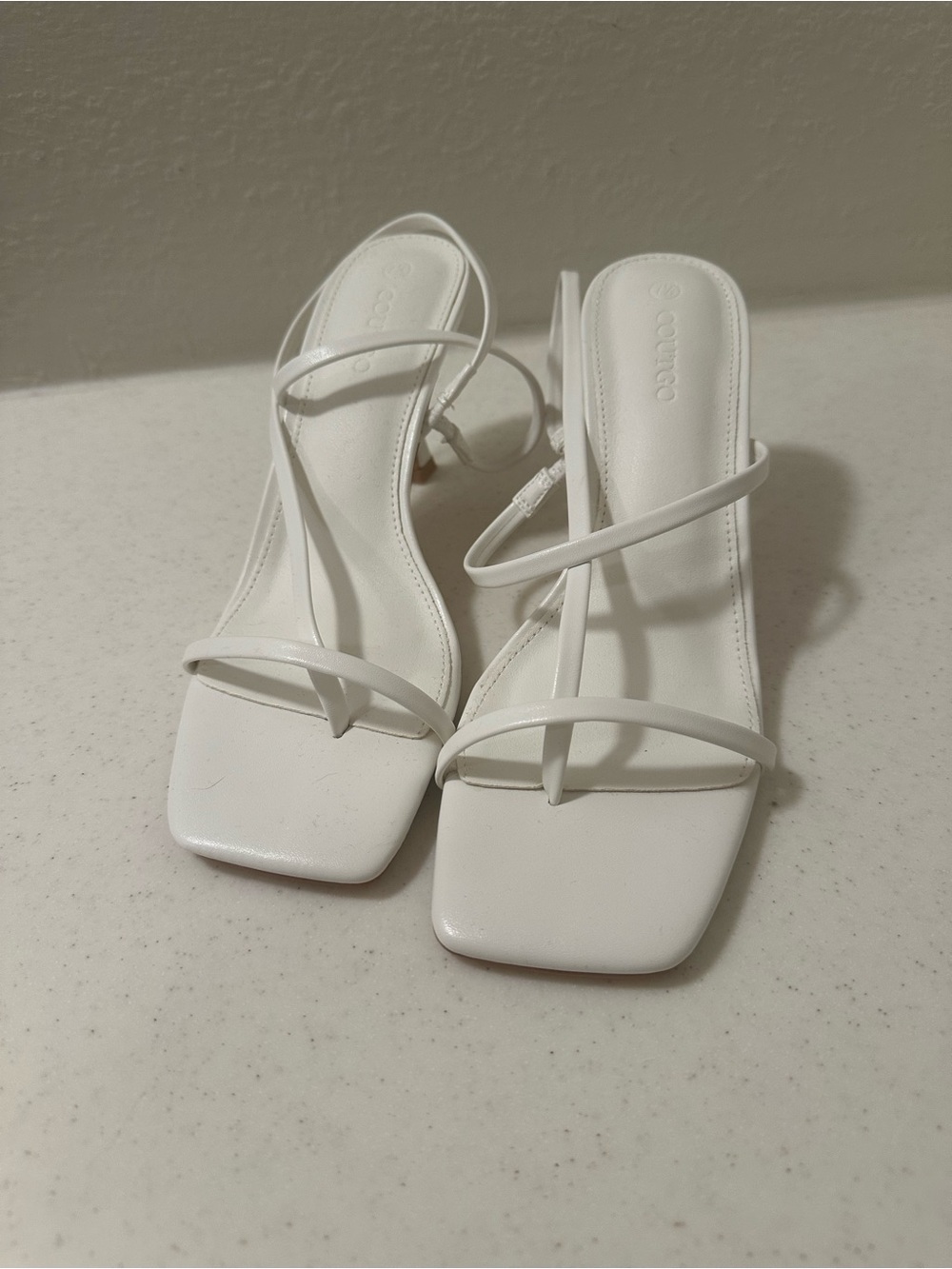 Amazon White Strappy Square-Toe Heeled Sandals
